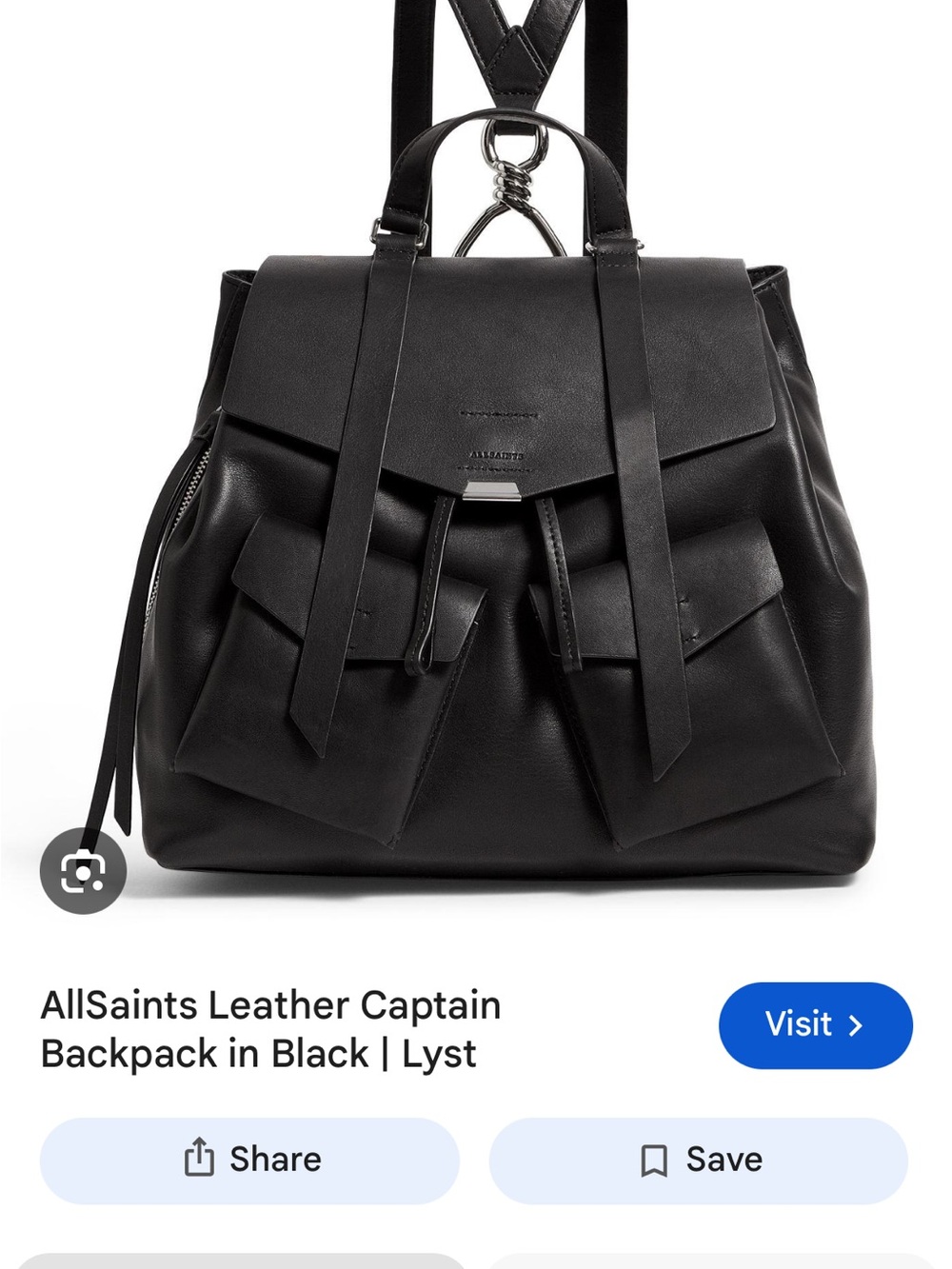AllSaints Black Leather Buckle-Front Backpack